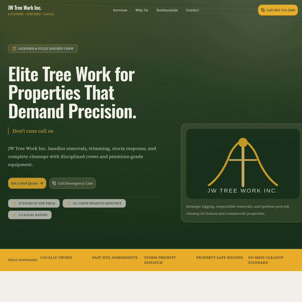 JW Tree Work Inc. homepage preview